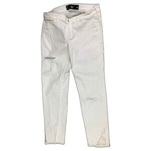 Hollister Size 7 28 Womens Jeans White Crop Stretch Lace Inset Hems Low Rise